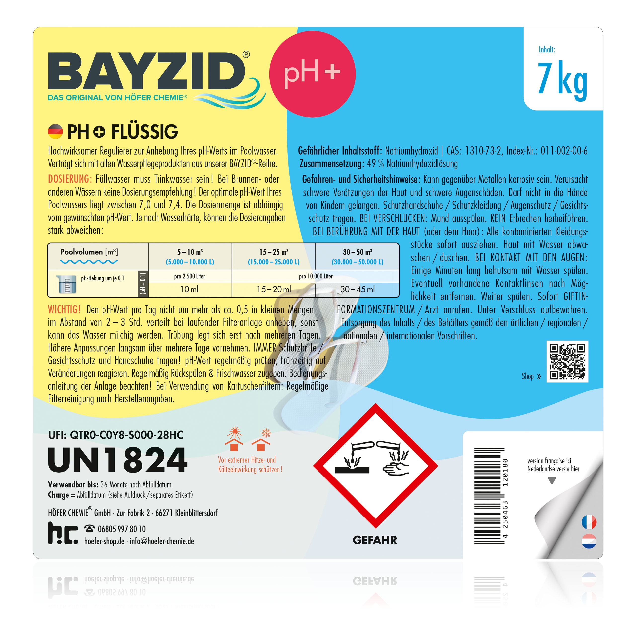7 kg BAYZID® pH Plus liquide pour piscines en bidons pratiques