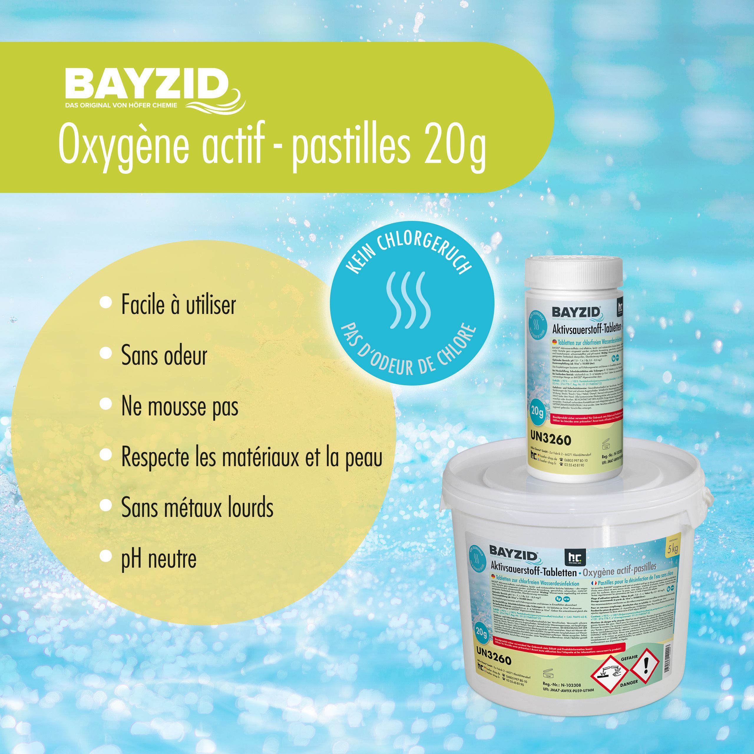 1 kg Pastilles d'oxygène actif BAYZID® 20g pour piscine