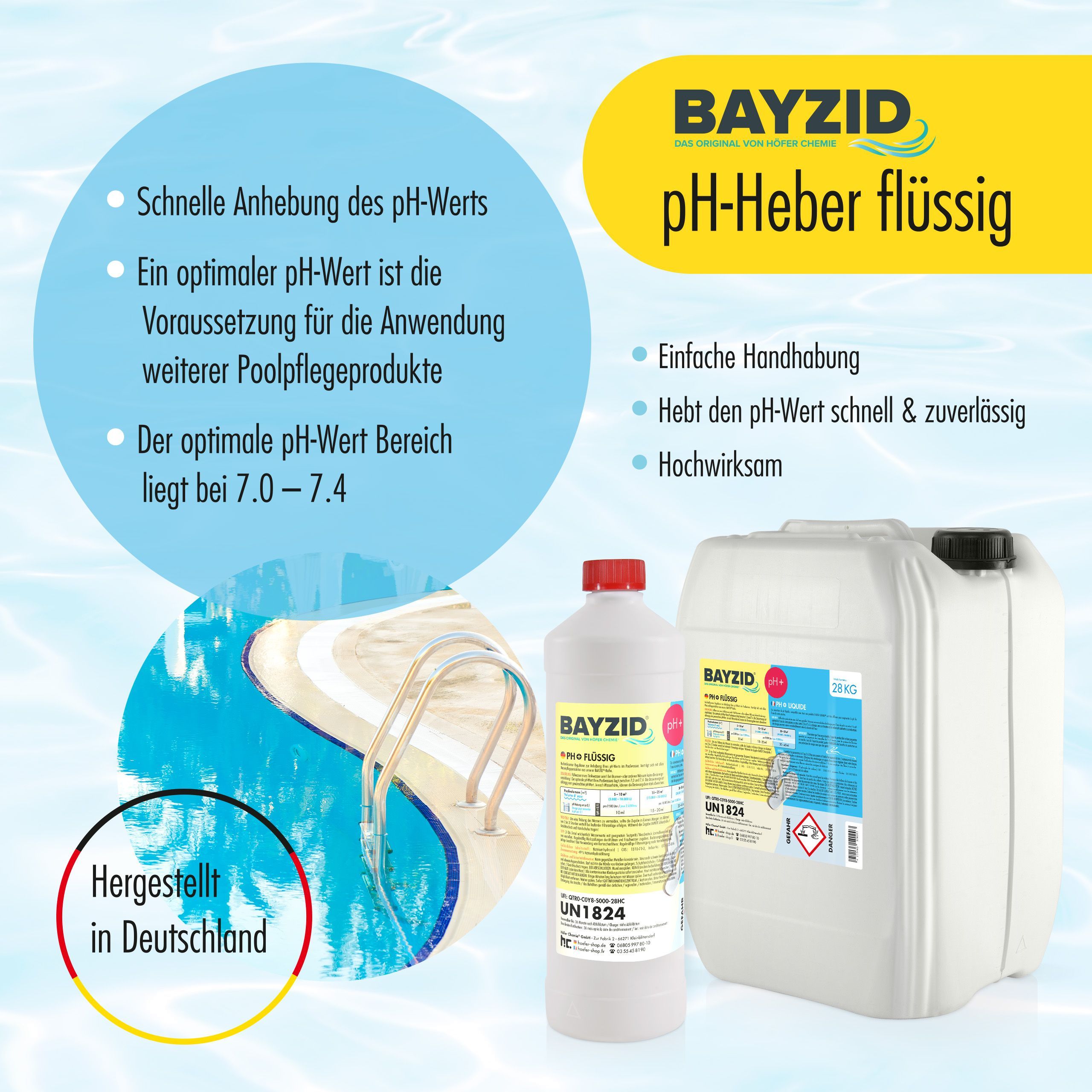 7 kg BAYZID® pH Plus liquide pour piscines en bidons pratiques