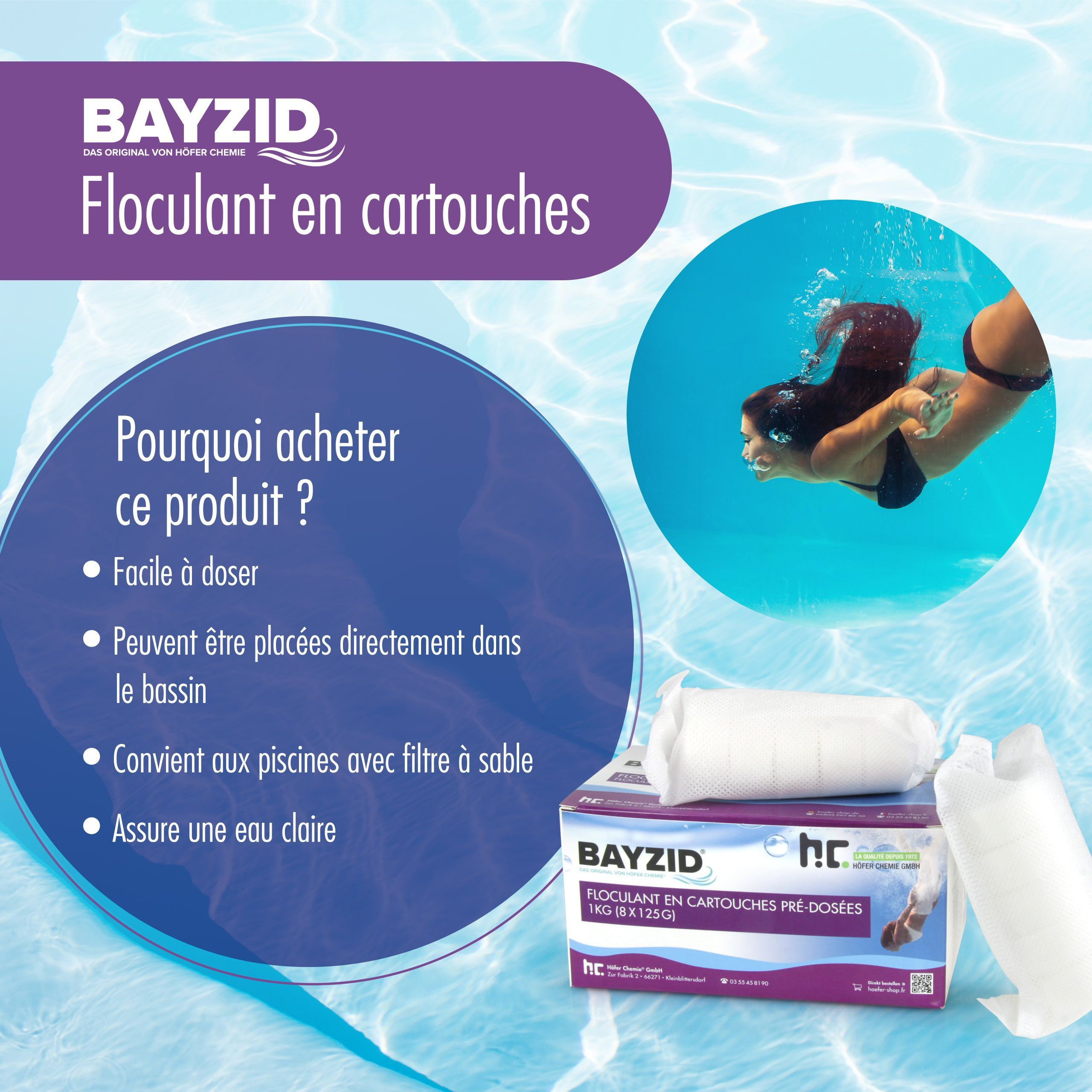 1 kg BAYZID® Cartouches de floculant pré-dosées (8x 125g)