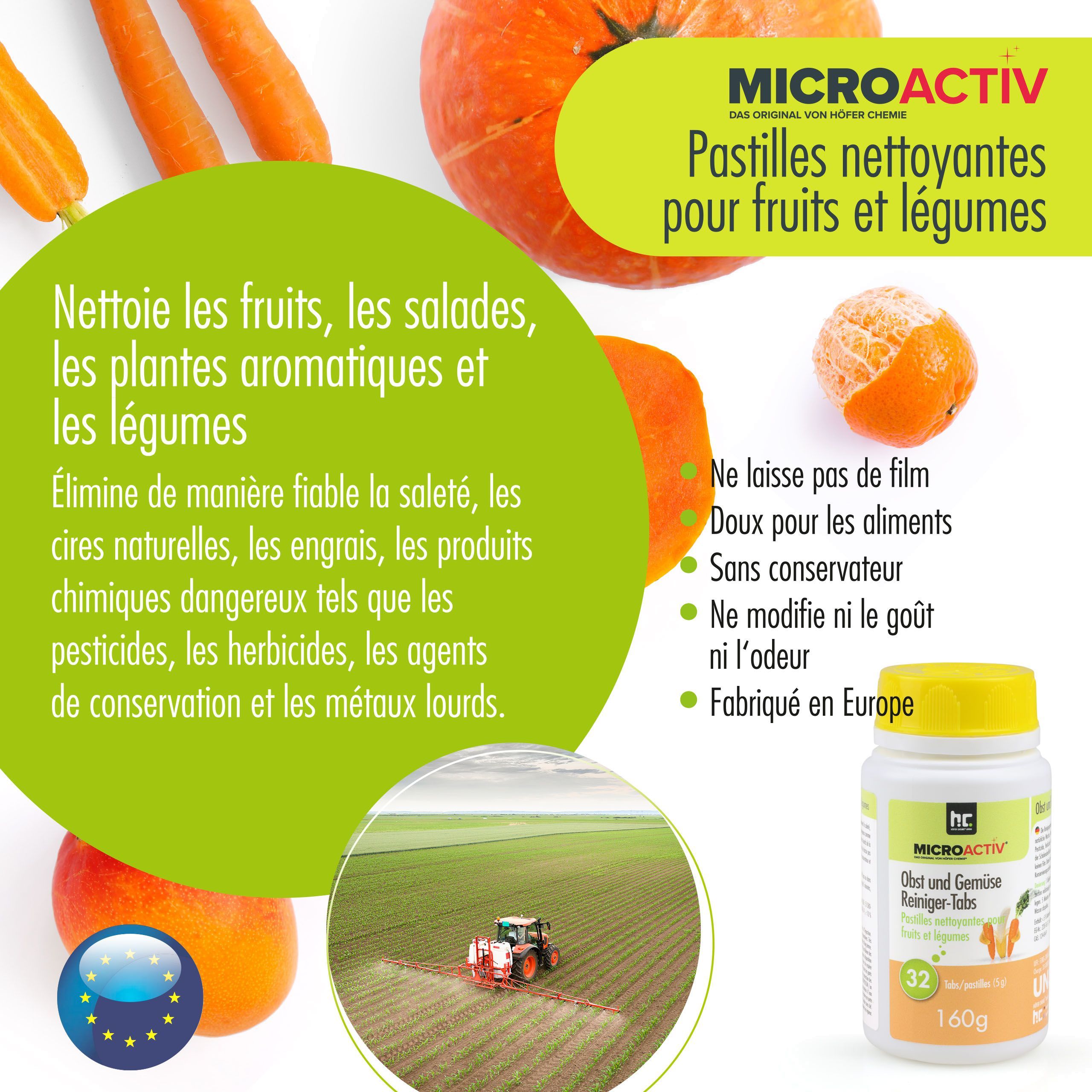 160 g Microactiv® Nettoyant pour fruits et légumes en pastilles