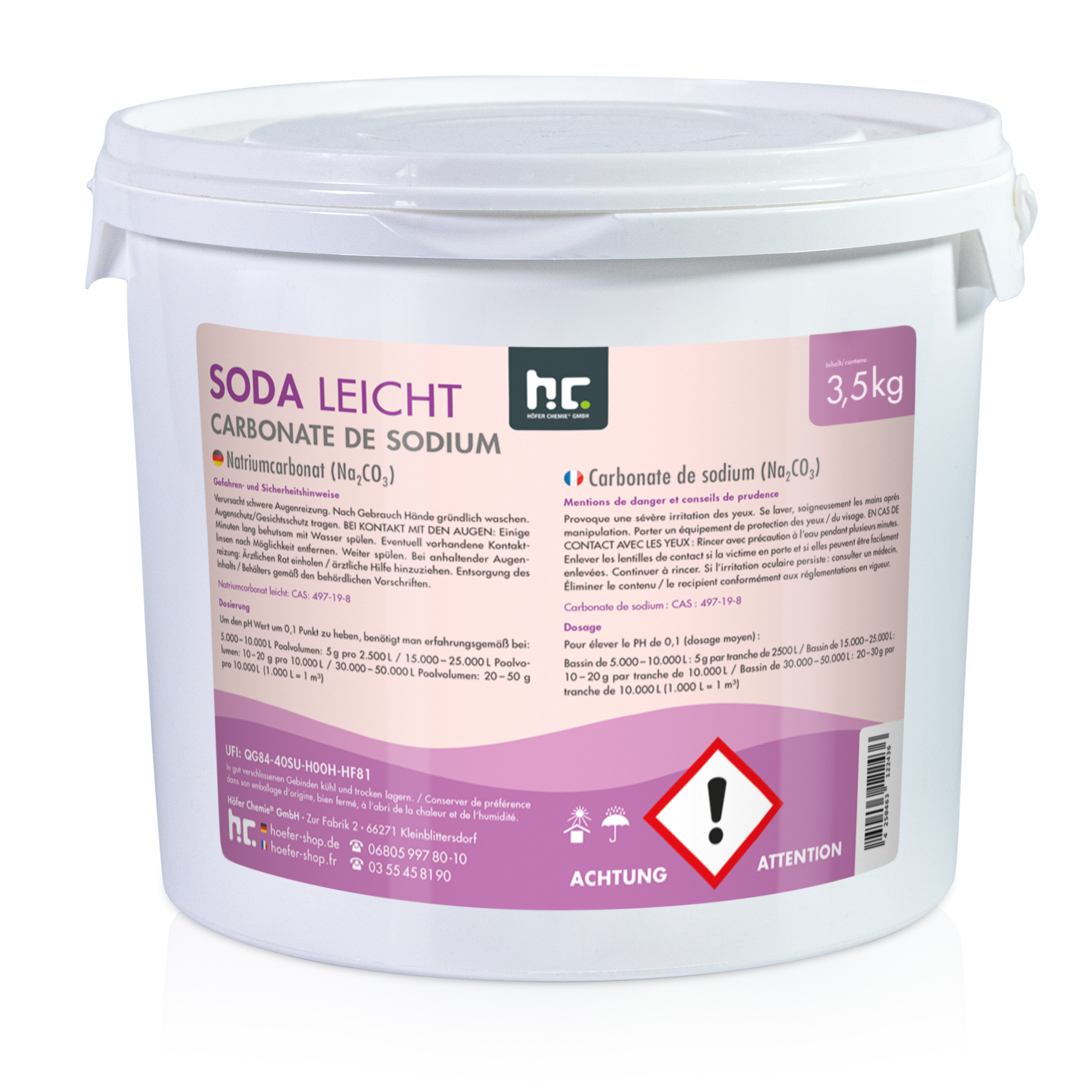 3,5 kg de Carbonate de Sodium (Soda) qualité technique légère
