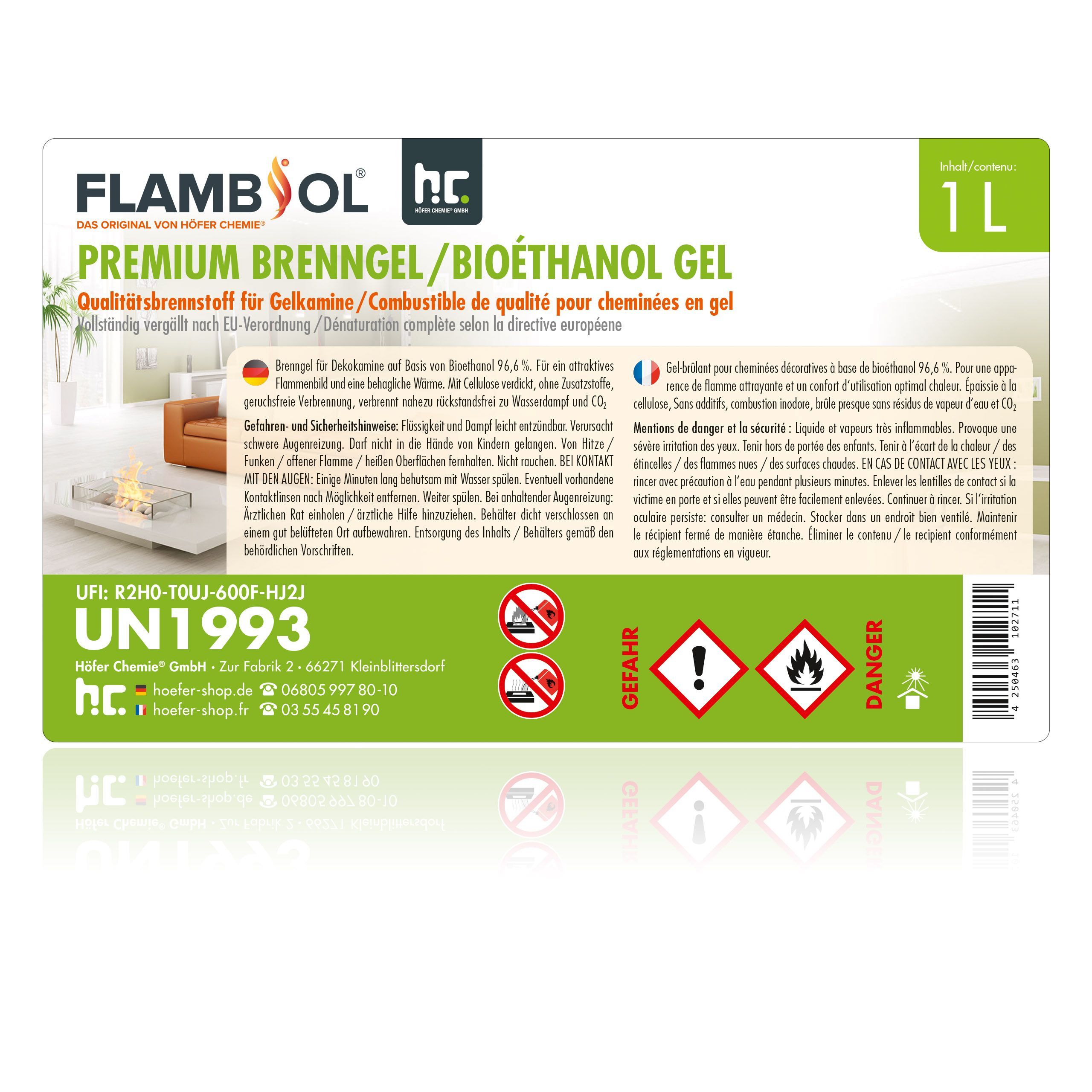 1 L FLAMBIOL® Premium Bioéthanol Gel