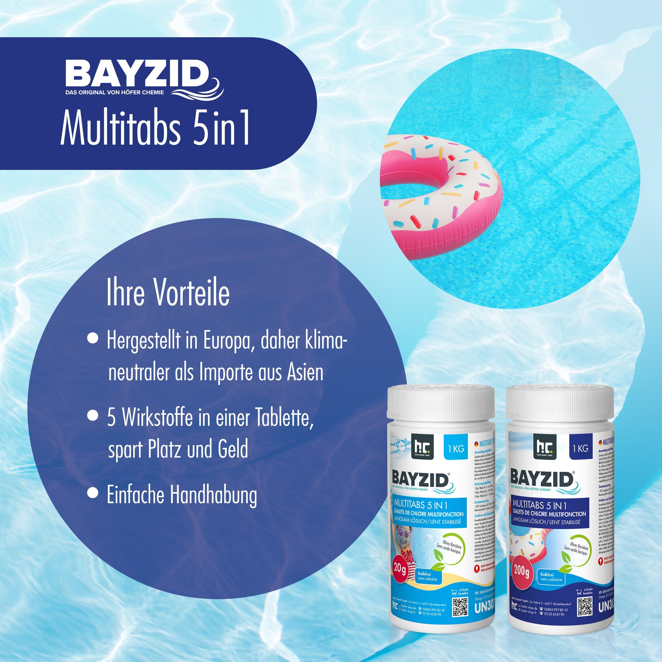1 Kg Bayzid® pastilles de chlore multifonction 20g 5 en 1