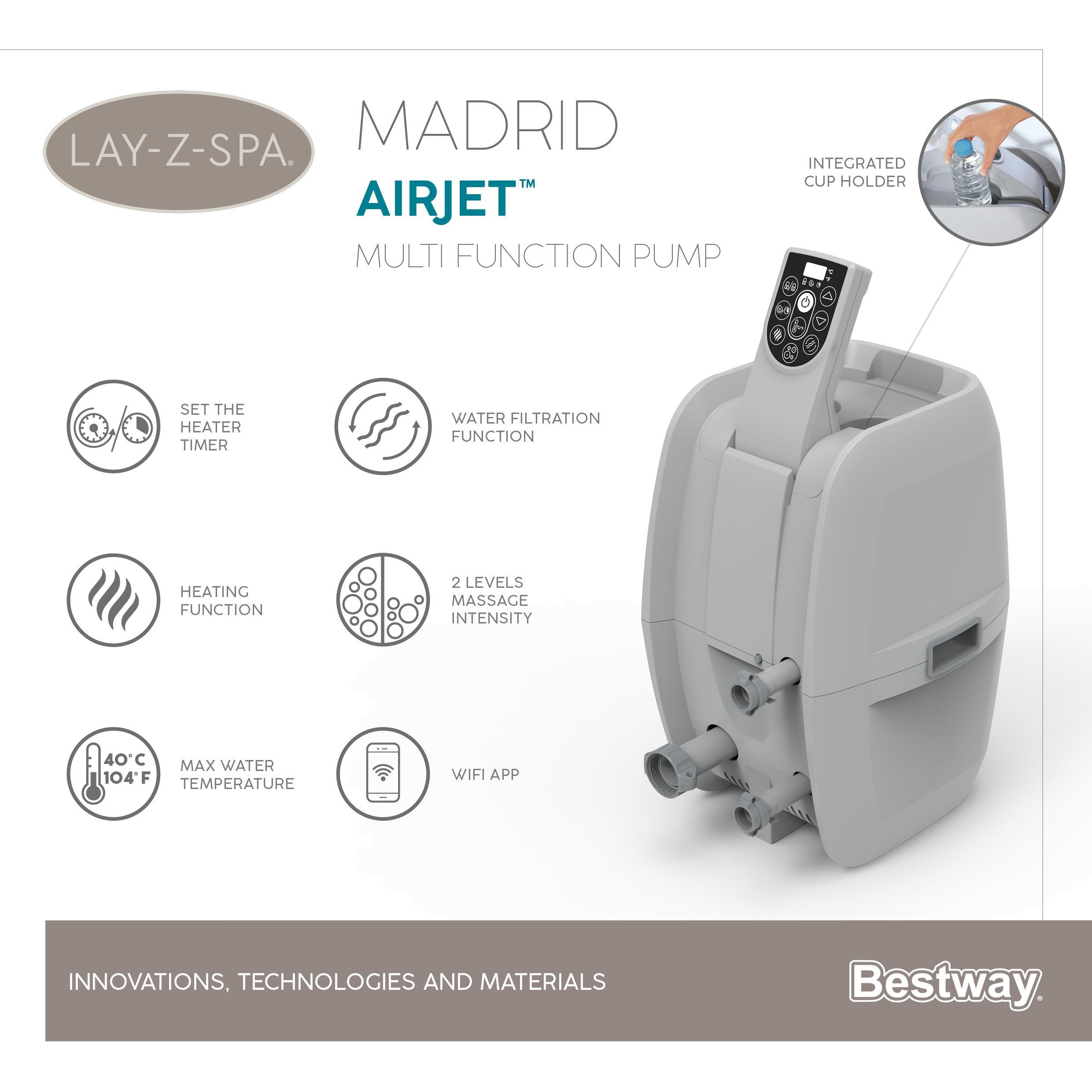 LAY-Z-SPA® SPA Wi-Fi Madrid AirJet™ 180 x 66 cm