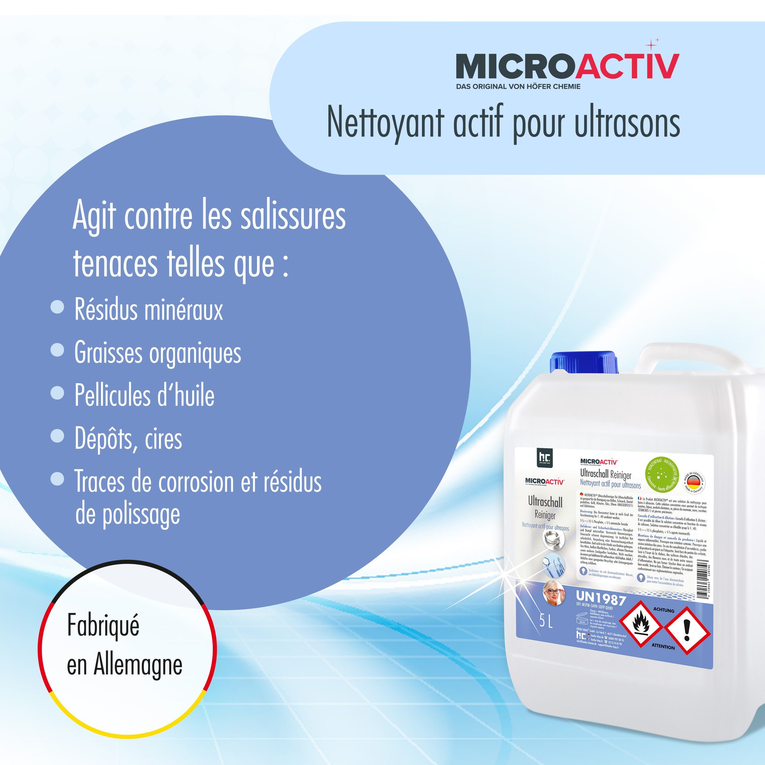 5 L Microactiv® Solution de nettoyage pour bain à ultrasons