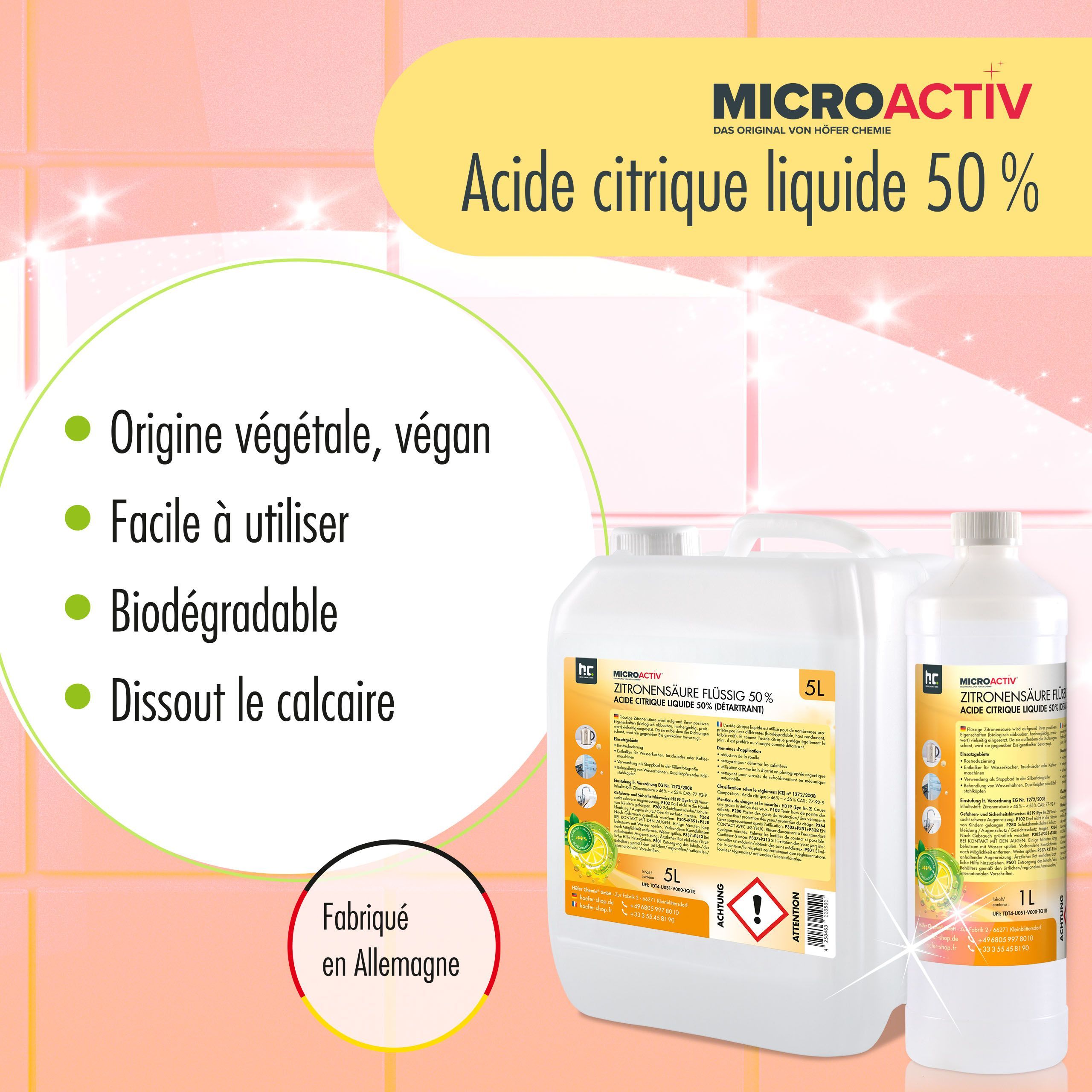 5L Acide Citrique Liquide 50%  détartrant