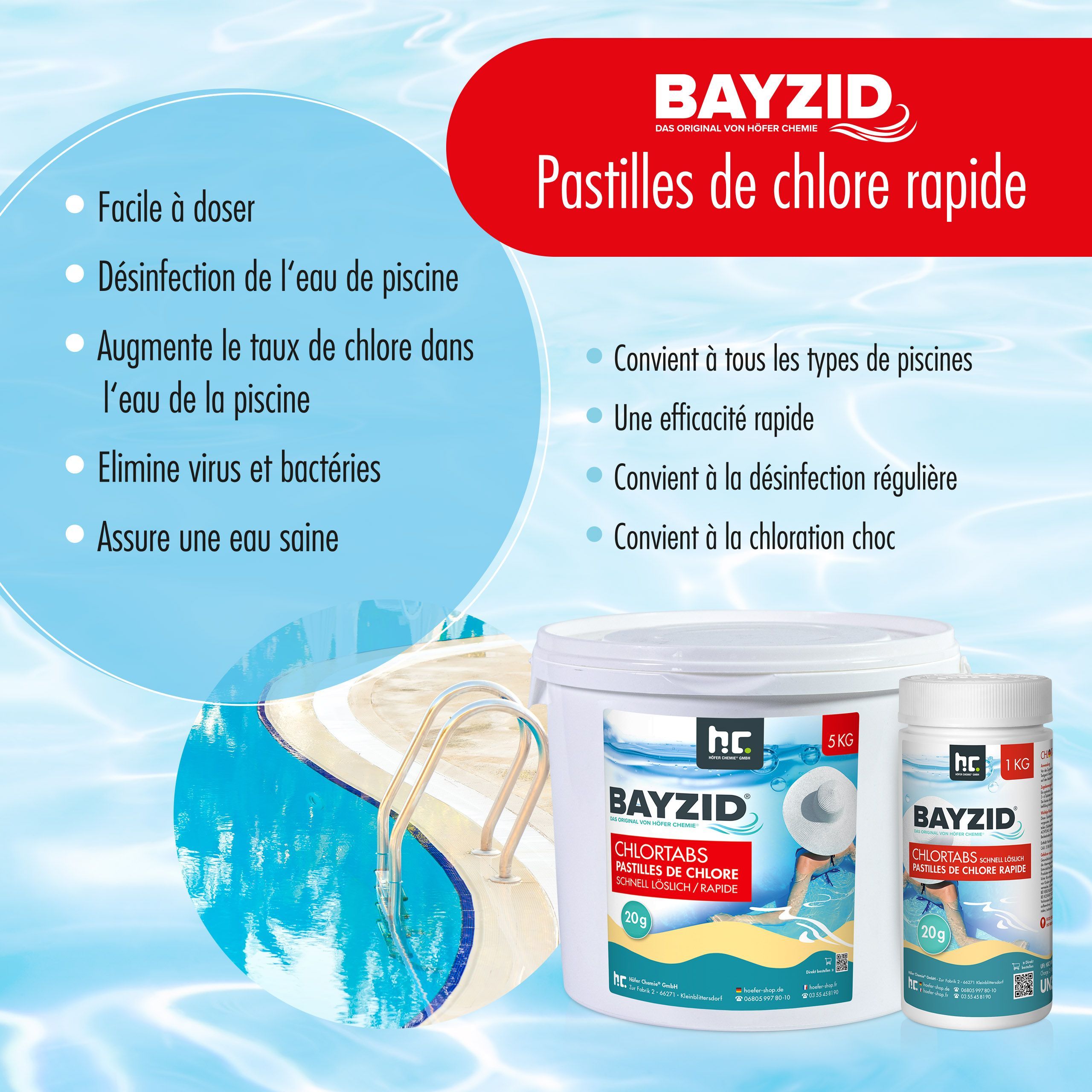 5 kg BAYZID® Pastilles de Chlore choc 20g