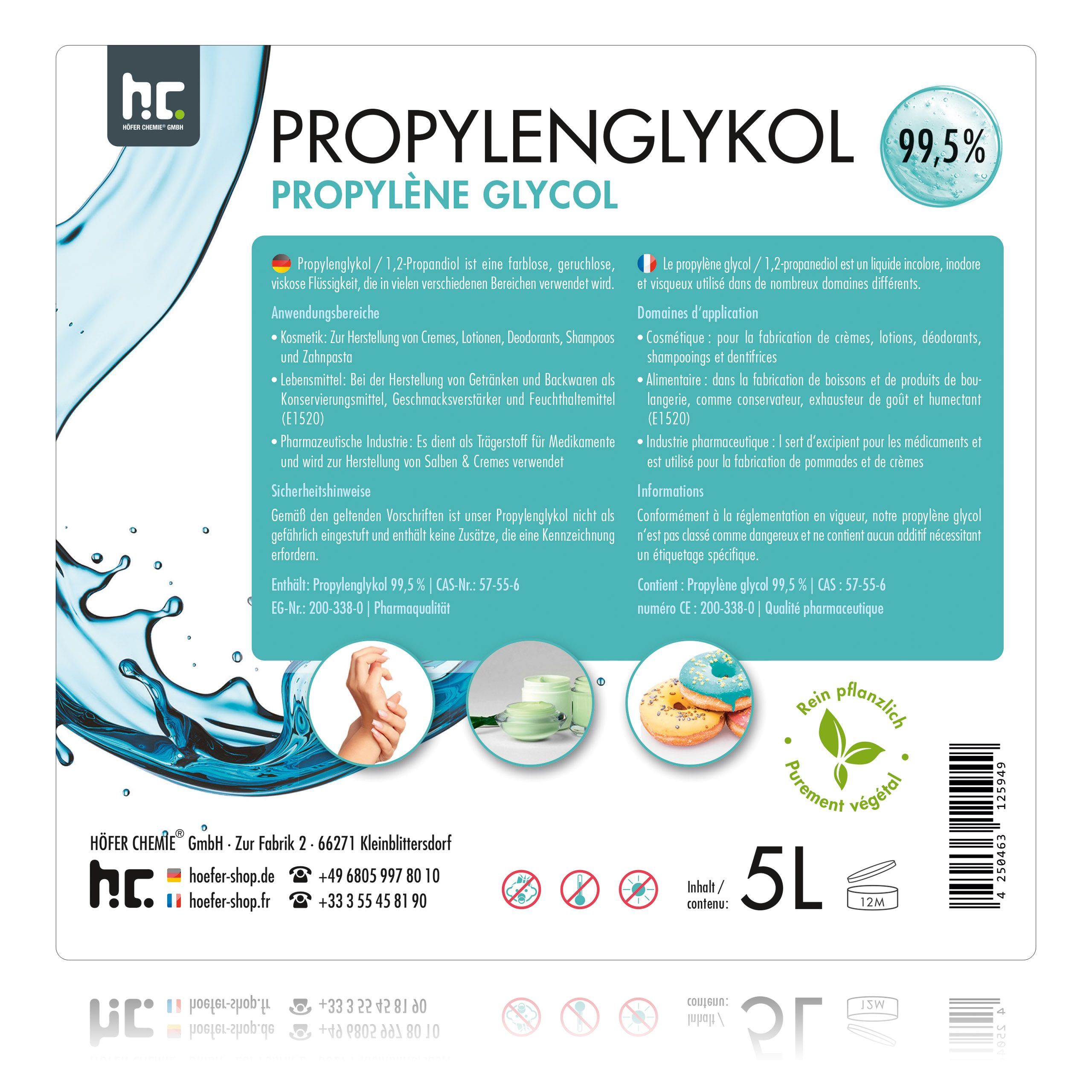 5 L Propylène Glycol 99,5% en qualité pharmaceutique