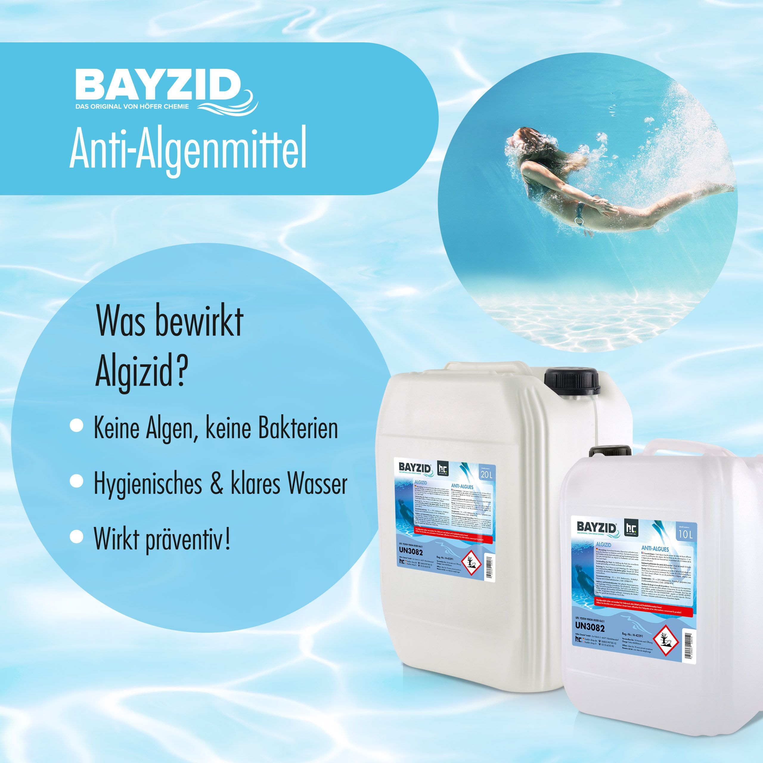 5 L BAYZID® Algicide Prévention des algues pour Piscines
