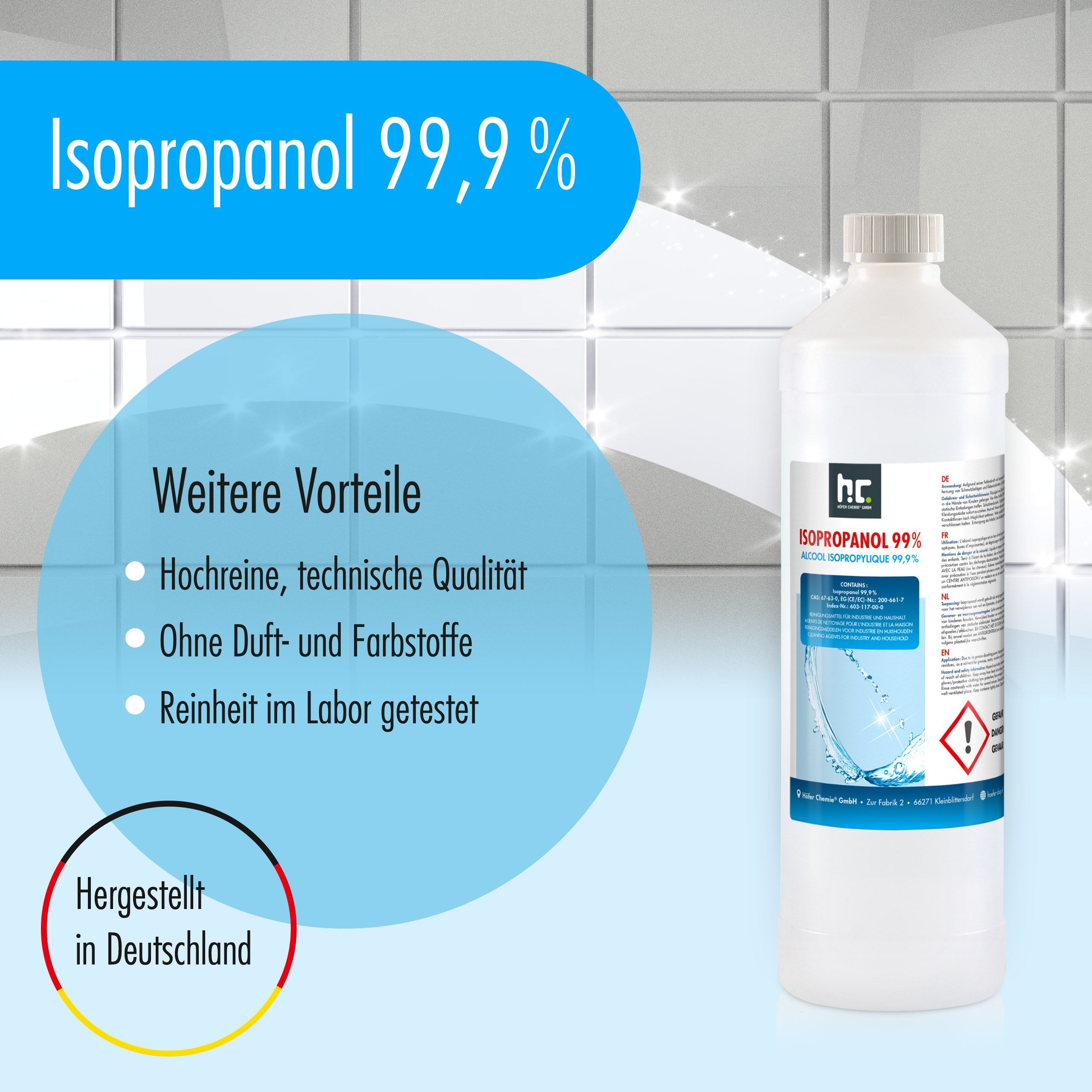 1 L Isopropanol 99,9% en bouteilles de 1 litre
