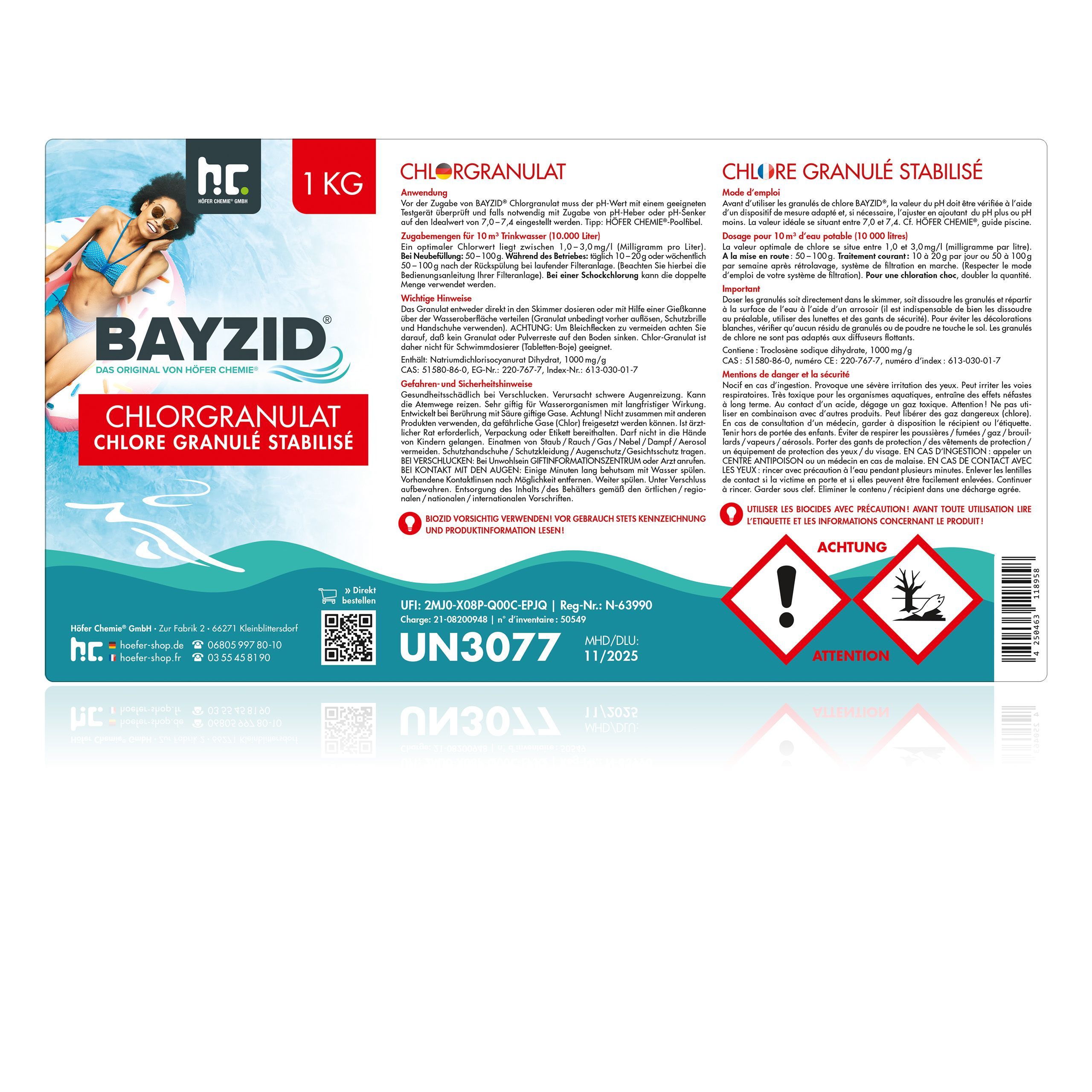 1 kg BAYZID® Granulés de chlore pour piscines