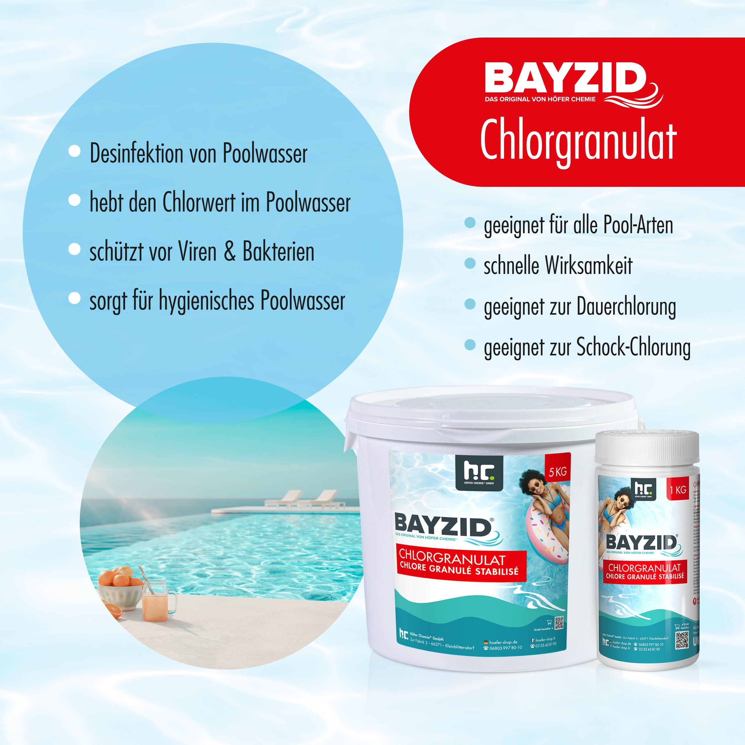 1 kg BAYZID® Granulés de chlore pour piscines