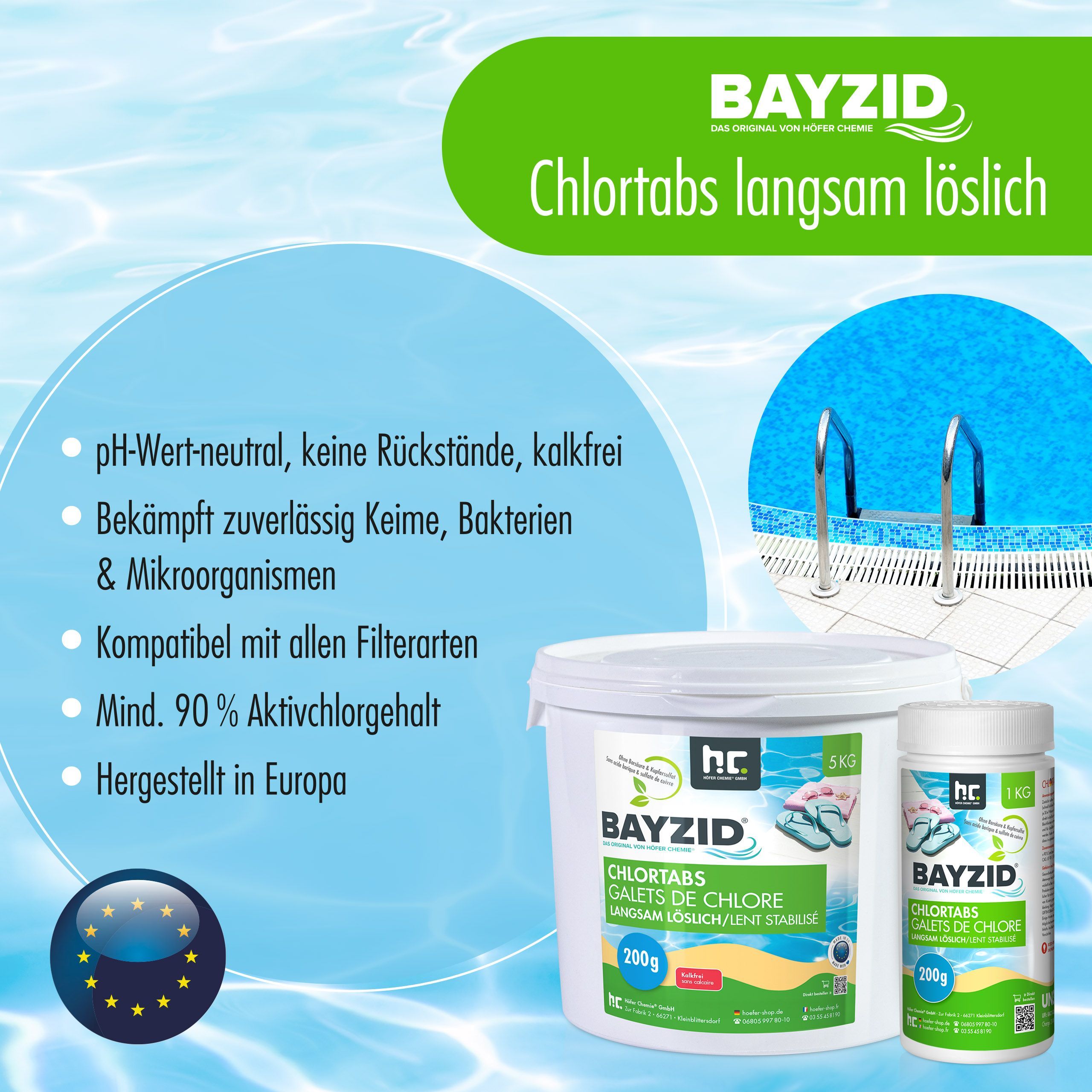 1 kg BAYZID® Galets de chlore 200g à dissolution lente