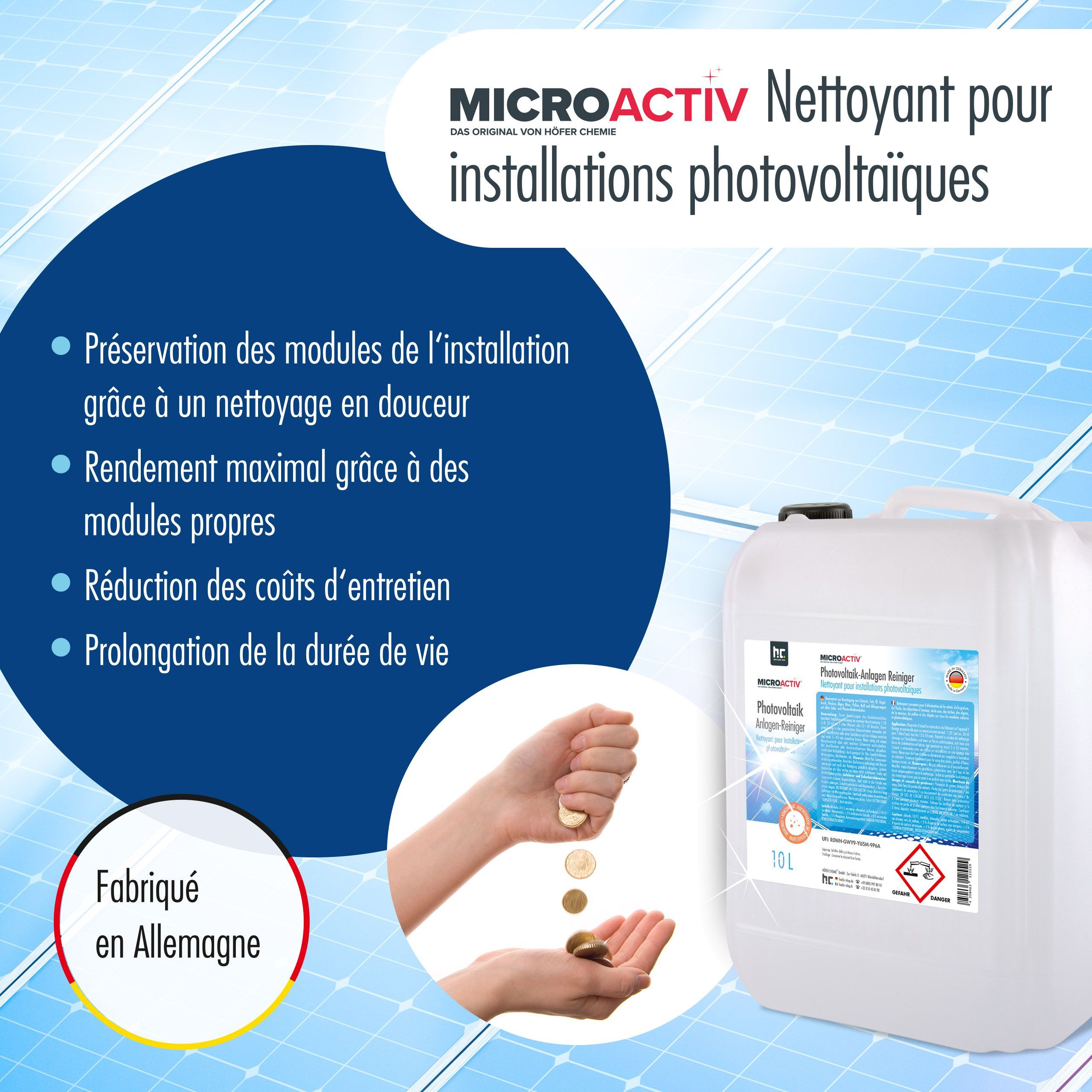 10 L Microactiv® Nettoyant pour Installations Photovoltaïques