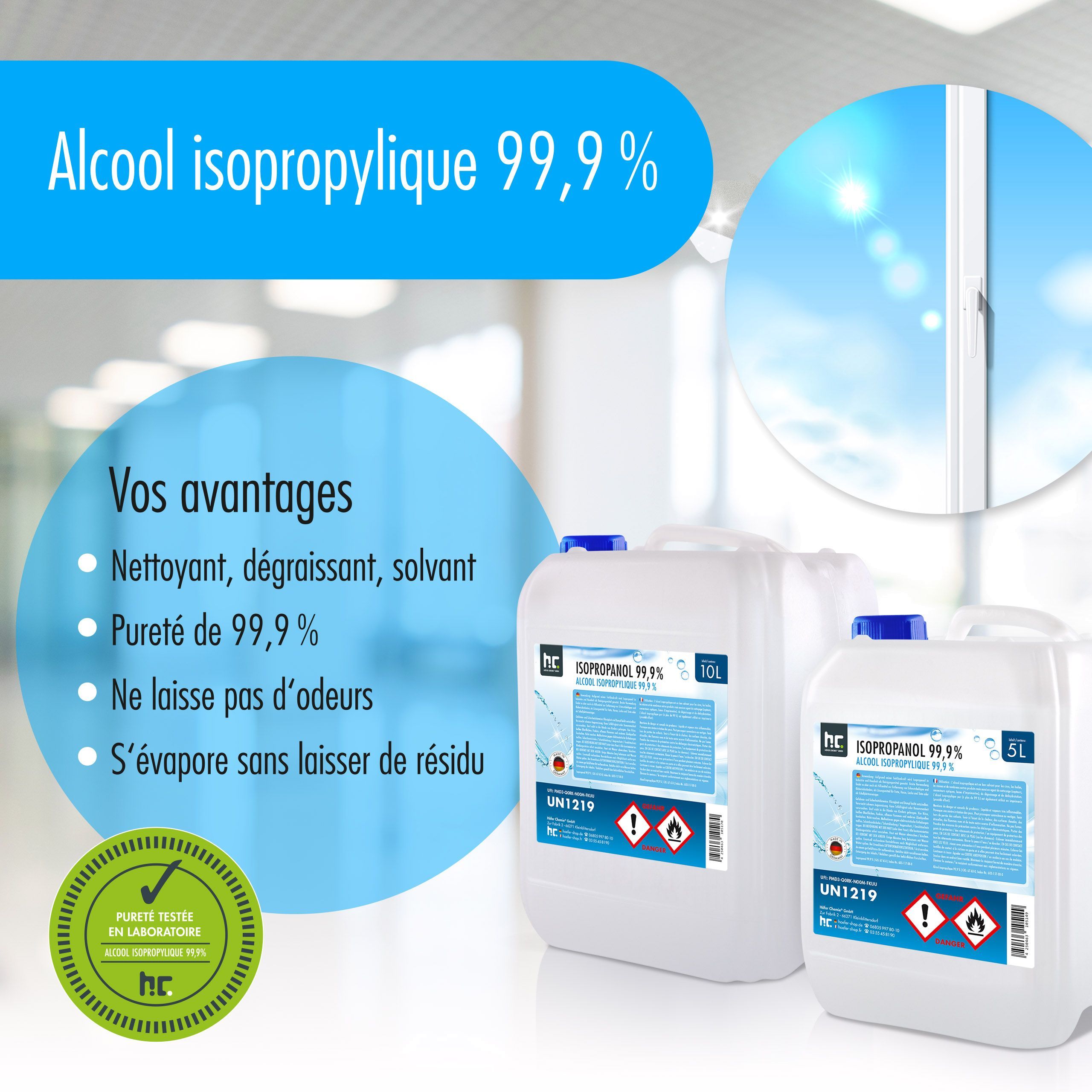 1 L Isopropanol 99,9% en bouteilles de 1 litre