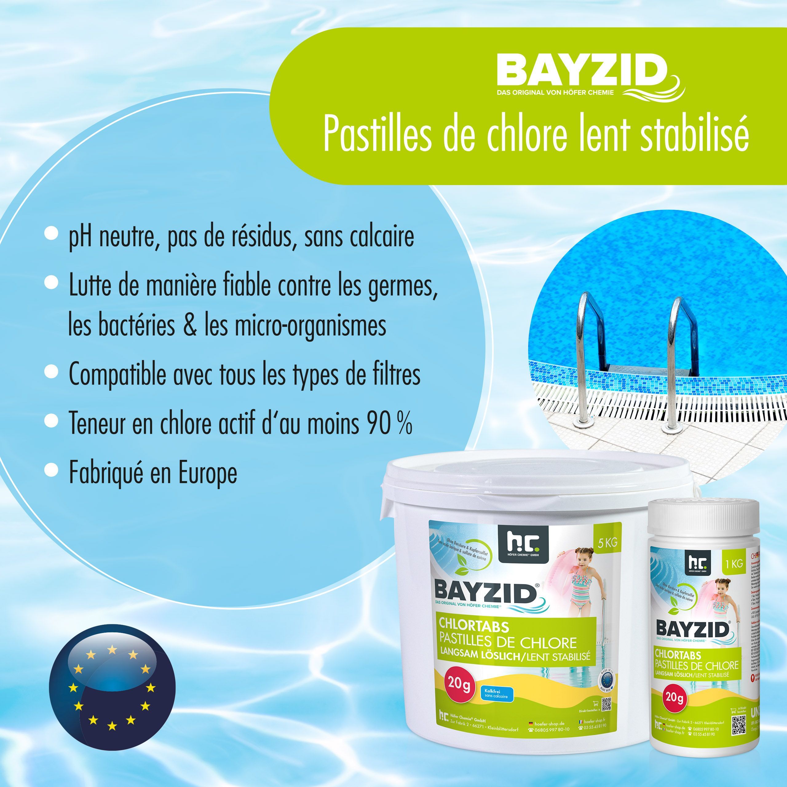 5 kg BAYZID® Pastilles de chlore lent 20g