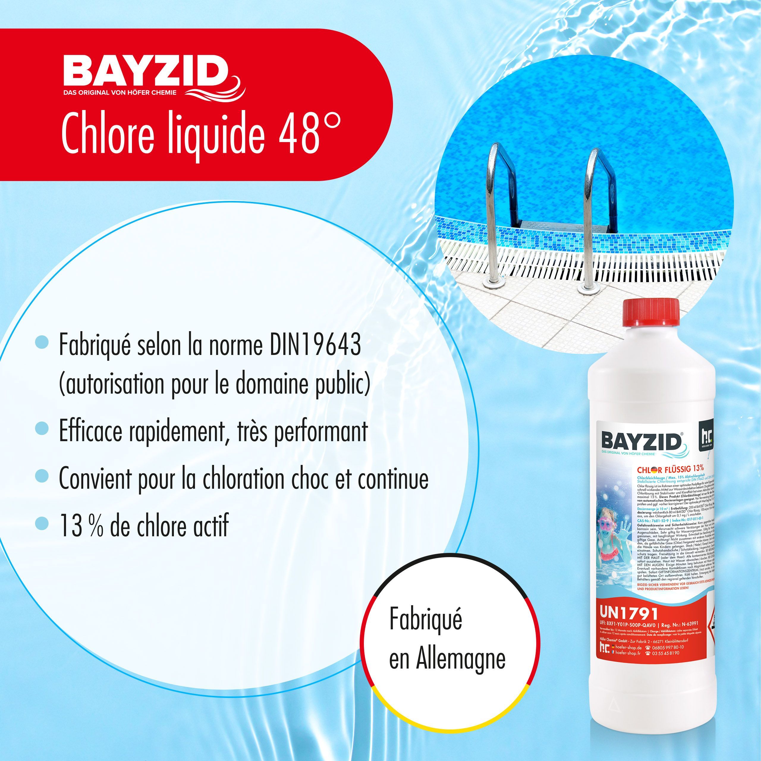 1 kg BAYZID® Chlore 13% liquide pour piscines