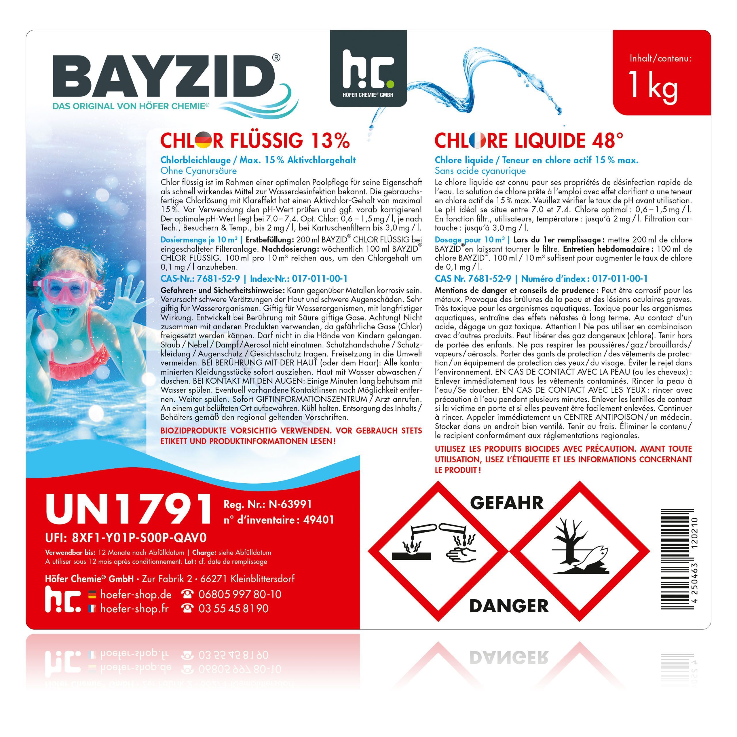 1 kg BAYZID® Chlore 13% liquide pour piscines
