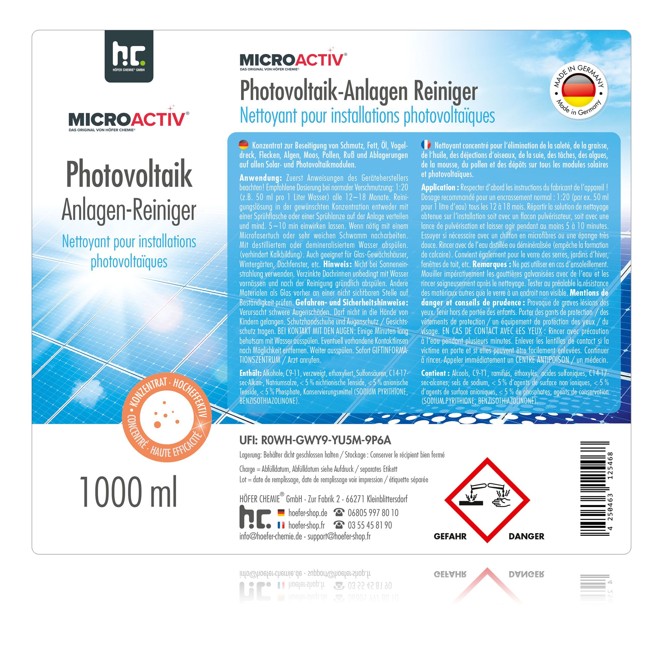 1 L Microactiv® Nettoyant pour Installations Photovoltaïques