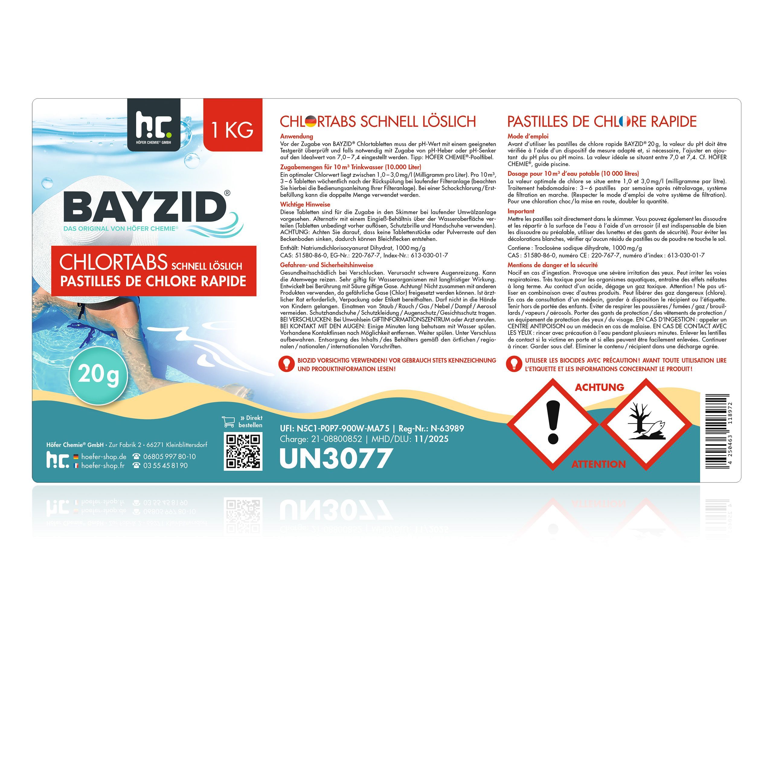 1 Kg Bayzid® Pastilles de chlore choc (20g)