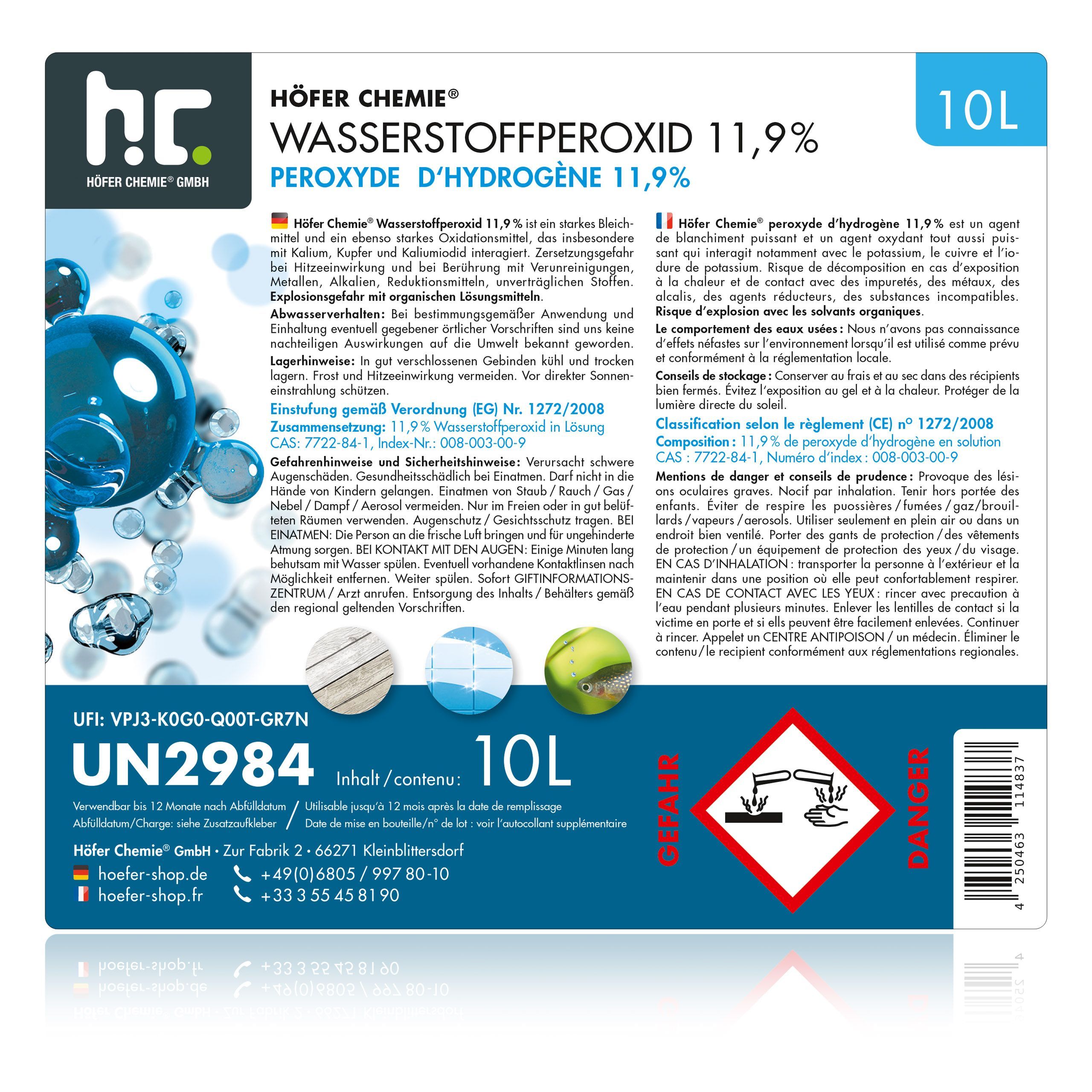 10 L de peroxyde d'hydrogène 11,9%