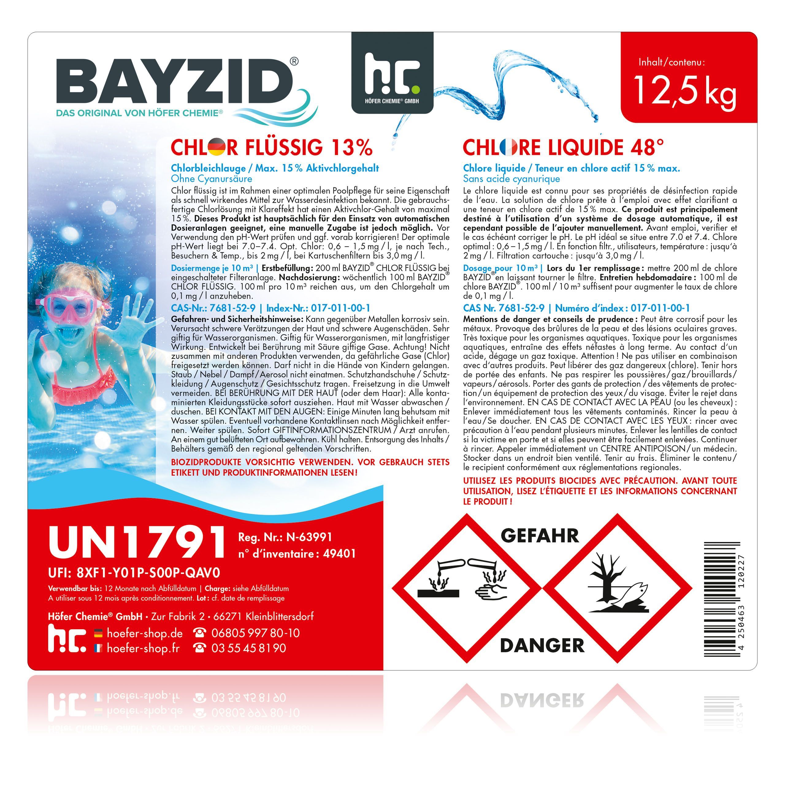 12,5 kg BAYZID® Chlore 13% liquide